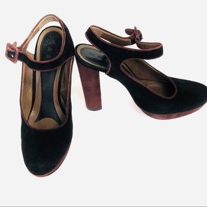 Marni Black Burgundy Platform Mary Jane Shoes 8